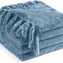 Chenille Throw Blanket for Couch 60"X 80" Twin, Soft Cozy Throws with Fringe Tassel for Bed Sofa Chair Cover, Lightweight Knitted Decorative Boho Blankets for Living Room, Dusty Blue