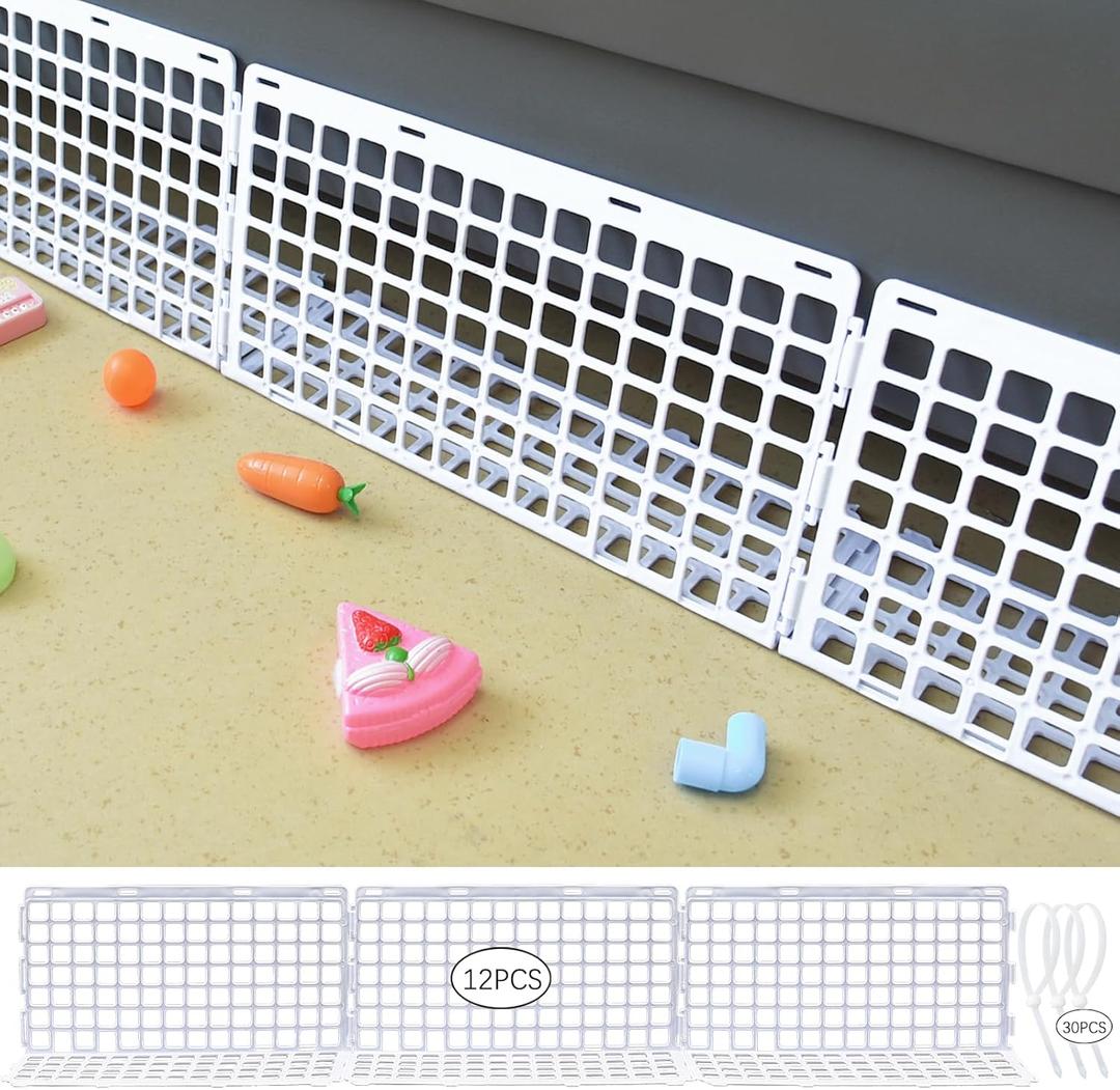 12 Pcs Under Couch Blocker for Bed Adjustable Furniture Plastic Under Bed Blocker with 30 Ties White Couch Barriers for Dogs Pets Cats (Style3)