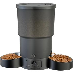Gimars 5L Automatic Cat Feeder for 2 Cats, Programmable 1-6 Meals Cat Food Dispenser with Stainless Steel Bowl, Easy Setup, Dual Power Supply,10s Meal Call Timed Pet Feeder for Cats and Small Dogs (Black Two Bowls)