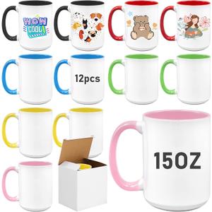 12 Pack Sublimation Mugs Blank,15oz Ceramic Coffee Mug Tazas Para, large