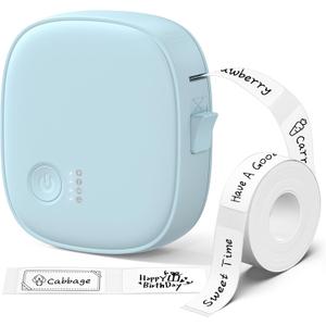 Mini Label Maker Machine with Tape AH-P05, Portable Bluetooth Mini Label Printer, Wireless Thermal Label Maker, Waterproof & Rechargeable, Built-in Cutter, for Home, Office, Kitchen  Blue