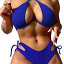 Sexy Bikini for Women Underwire Swimsuits Spaghetti Strap Swimwear Criss Cross Halter Bathing Suit 2 Piece (Royal Blue, XXL)