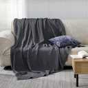 Bedsure Cooling Cotton Waffle Queen Size Blanket - Lightweight Breathable Blanket of Rayon Derived from Bamboo for Hot Sleepers, Luxury Throws for Bed, Couch and Sofa, Dark Grey, 90x90 Inches