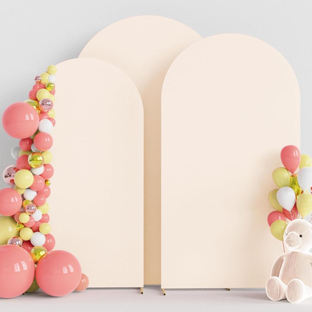Wokceer Wedding Arch Backdrop Cover (7.2FT, 6.6FT, 6FT) Set of 3 Spandex Fitted Beige Arch Covers Round Top Chiara Arches Covers Stretchy Backdrop for Birthday Party Ceremony Banquet Decor