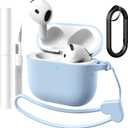 Brujula for AirPods 4 with ANC Case Silicone Protective Cover, Compatible with AirPods 4th Generation 2024(Light Blue, AirPods 4 with ANC)