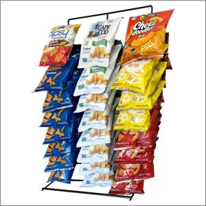 Snack Rack Countertop Display Stand, 3 Rows, 45 Clips, Black, Metal, Hang Chips, Snacks, Candy at Retail, Great for Parties and Events,1 Pack