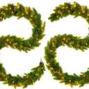 6FT 2PCS Real Touch Norfolk Pine Christmas Garland with Light Winter Artificial Faux Greenery Garland Table Mantle Stairs Fireplace Wall Outdoor Indoor Porch Home Decorations (Battery Not Included)