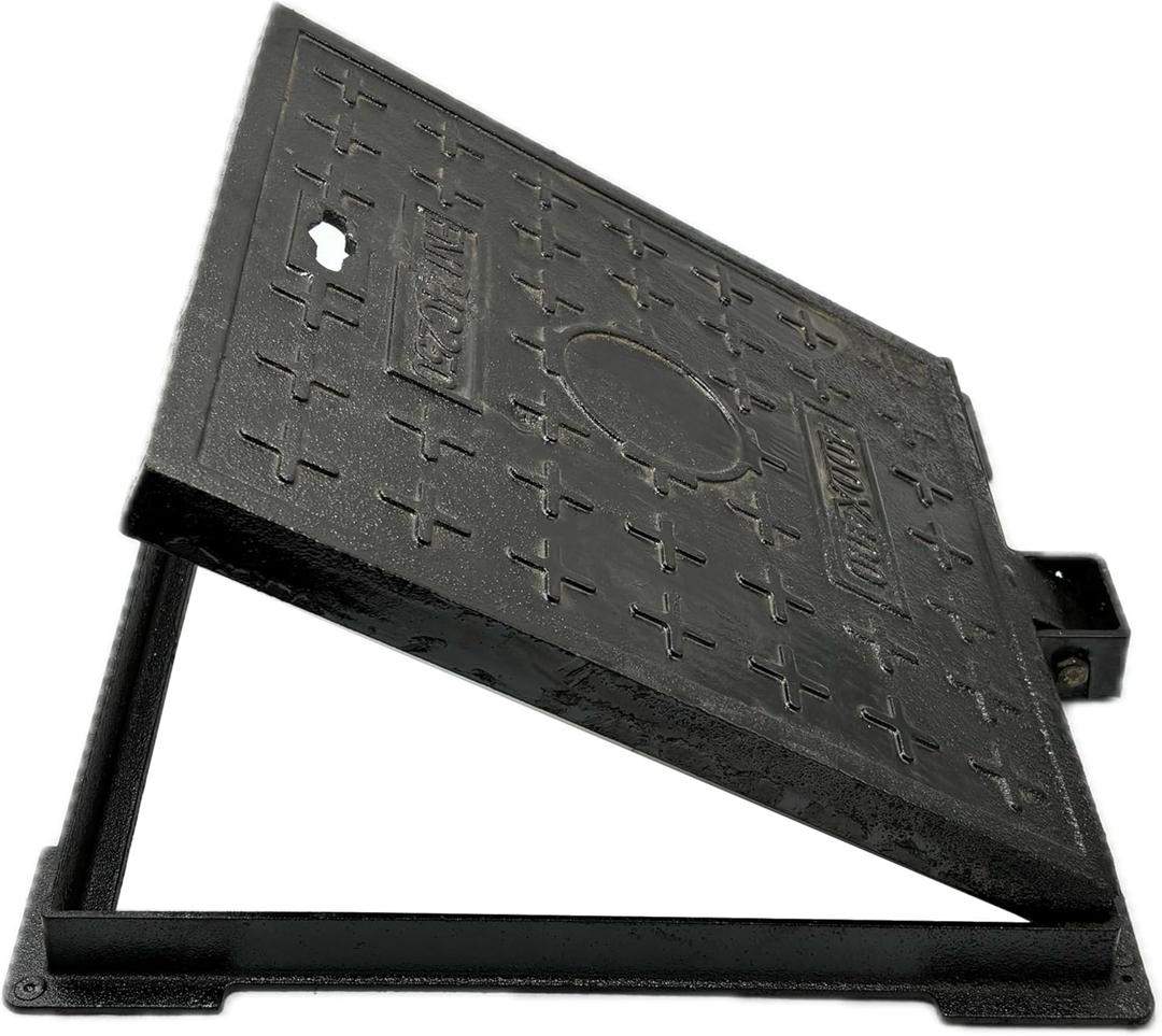 24x24 Cast Iron Manhole Cover and Frame, B Class Black Septic Tank Lid with Base, Square Sewage Basin Cover, Heavy Duty Metal Inspection Lid for Driveway, Concrete, Yard (23.6X23.6)