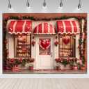 Mocsicka Valentines Day Backdrop Desserts Store Red Heart Sweet Cake Valentines Day Photography Backdrop Decorations Romantic Sweet Shop Love Pink Rose Photo Prop Supplies (10x8ft)