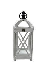 HD Designs Small Metal & Wood Lantern - White