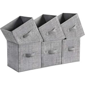 SONGMICS Storage Cubes, 11-Inch Non-Woven Fabric Bins with Double Handles, Set of 6, Closet Organizers for Shelves, Foldable, for Clothes, Cattail Gray UROB26LG