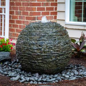 Aquascape Stacked Slate Sphere Water Fountain for Yard, Landscape, and Garden, Medium | 78288 (32" Dia (81 cm))