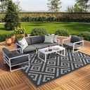 GENIMO Outdoor Rug for Patio Clearance,9'x12' Waterproof Large Mat,Reversible Plastic Camping Rugs,Rv,Porch,Deck,Camper,Balcony,Backyard,Black & Gray