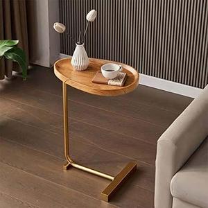 Viltisumt Small Side End Table New C Table Narrow Round Bed Sofa Couch Coffee Dinner Table for Snack Drink TV Tray, Slim Gold Rustic End Table Modern Simplicity, Metal and Wood - 24 Inch (Wood), 39x9x61cm