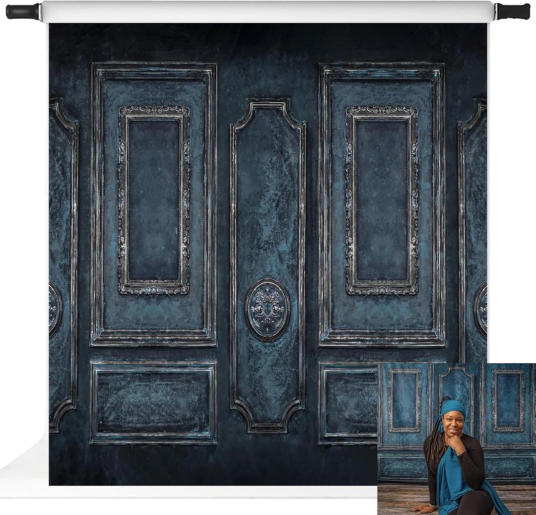 Kate Blue Vintage Wall Backdrops Retro Interior Classic Photography Backdrops Elegant Portrait Photo Studio Props, 10x10ft