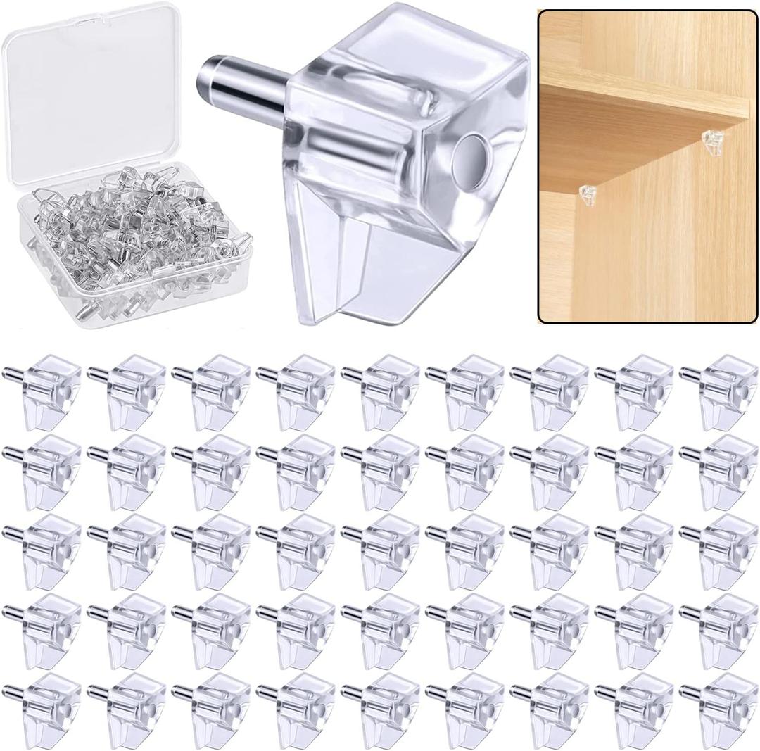 3 Millimeters or 1/8 Inch Shelf Support PegSupport Cabinet Shelf PinsClear Plastic Replacement Peg Cabinet Shelf Supports Pins Shelf Holder Locking Pins (50 Pieces)
