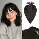 Hairro Human Hair Toppers with Wispy Bangs, 3D 360 Seamless Real Hair Toppers, Hand-Tied with 3.5"x4.7" U-shaped Base, Clip-In Hairpieces to Add Volume on Top, 12 Inch Natural Black