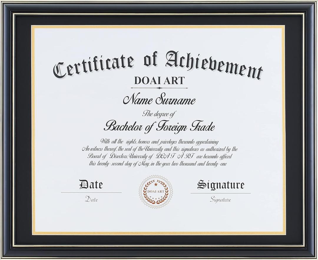DOAI ART Diploma Frame 14 x 17 with Mat Black Solid Wood Display Document/Certificate 16x20 without Mat and Picture 17x14 with Black Over Gold Mat | Wall Hangers,HD Glass,Mahogany
