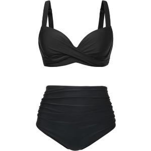 Aqua Eve Women Underwire Bikini Set - High Waisted Two Piece Swimsuit Tummy Control Bathing Suit 2025 Push Up Swimwear (XXL, Black)