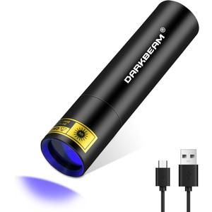 DARKBEAM UV Flashlight 365nm Black Light, Mini & Powerful Woods Lamp USB -C LED Rechargeable, Blacklight Flashlights Portable Pet Cat Urine Detector - Rock, Fluorescent Detection, Resin Curing