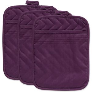 DII Heat Resistant Quilted Cotton Pot Holder Set, Designed with Space to Personalize Allowing a Customized Design, 7x9, Eggplant, 3 Count