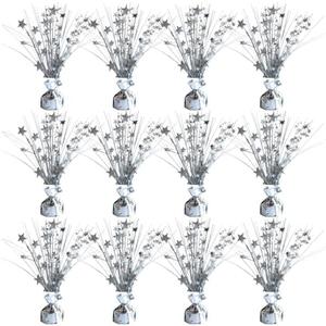 Egolot 12 Pack Metallic Sliver Foil Spray Centerpieces Stars Brust Table Centerpieces for Wedding Birthday Anniversary Holiday Party Decor, Metallic Star Balloon Wights for Party, Decor for Party