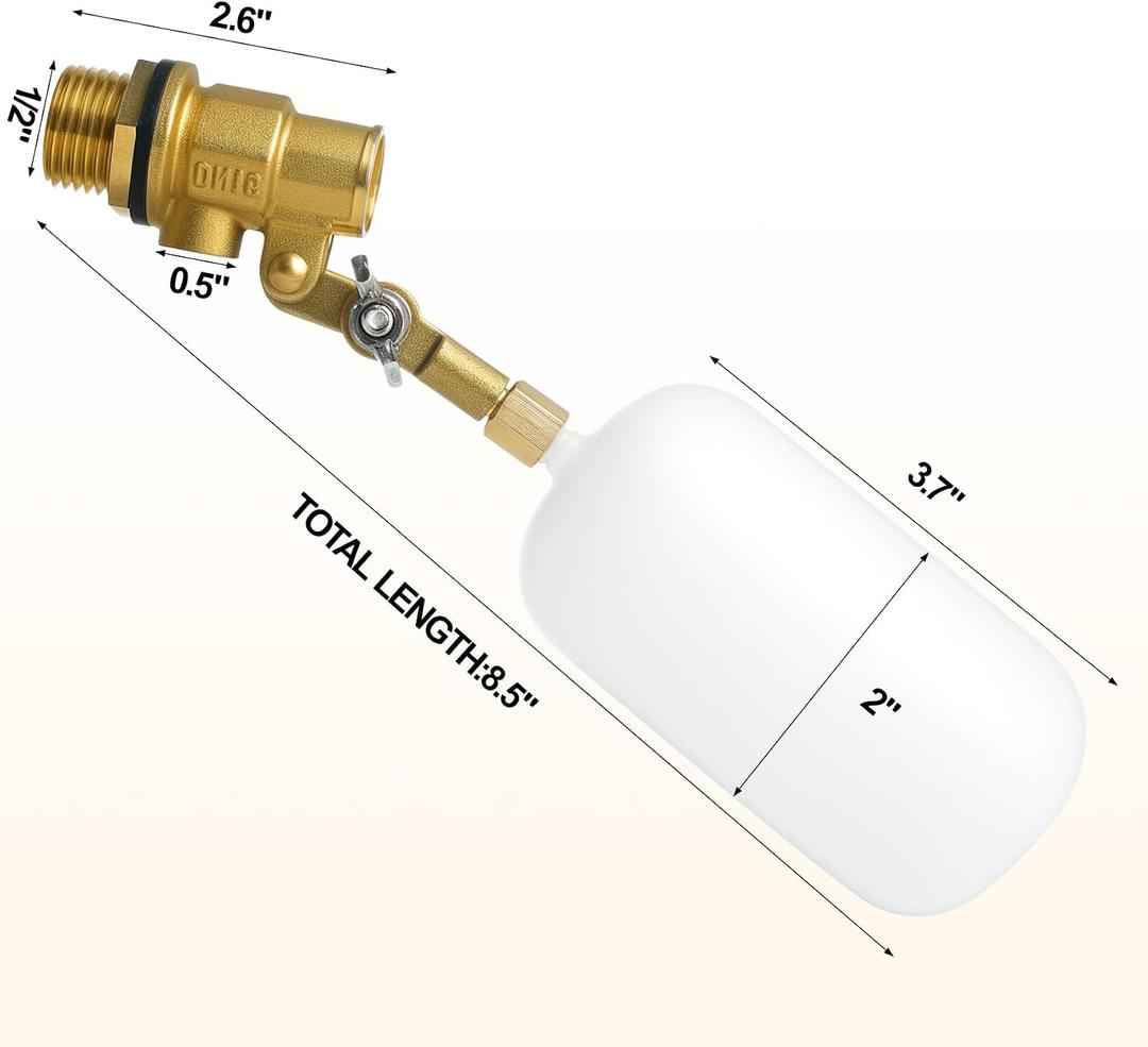 1/2 Inch Brass Water Float Valve - Pool Auto Fill Float Valve, Float Valve for Water Tank, Garden Hose Float Valve, Automatic Water Level Control for Pool, Pond, Fountain, Aquarium