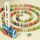 PREPHY Domino Train Toys Kids Games - Automatic Stacking Creative Game 3+ Year Old - Stem Montessori Toy for Boys 4-6 - Summer Autistic Christmas Birthday Gifts 5 6 Toddler Ages 4-8 (Morandi Blue)