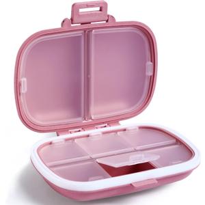 Holii Travel Pill Organizer, 8 Compartments Portable Pill Case, Daily Pill Box to Hold Vitamins, Small Pill Container for Pocket Purse Medicine OrganizerPink