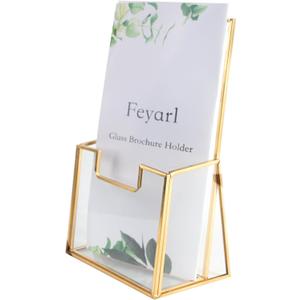 Feyarl Gold Glass Brochure Holders for 4x9 Pamphlets Literature Holder Flyer Trifold Holder Display Stand for Office Brochures Booklets Menu Magazines Literatures Journals