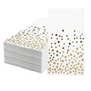 Pack of 120 Gold Foil Guest Napkins White and Golden Polka Dots Disposable Hand Towels Metallic Dinner Paper Napkins for Wedding Baby Bridal Shower Bathroom Party Supplies
