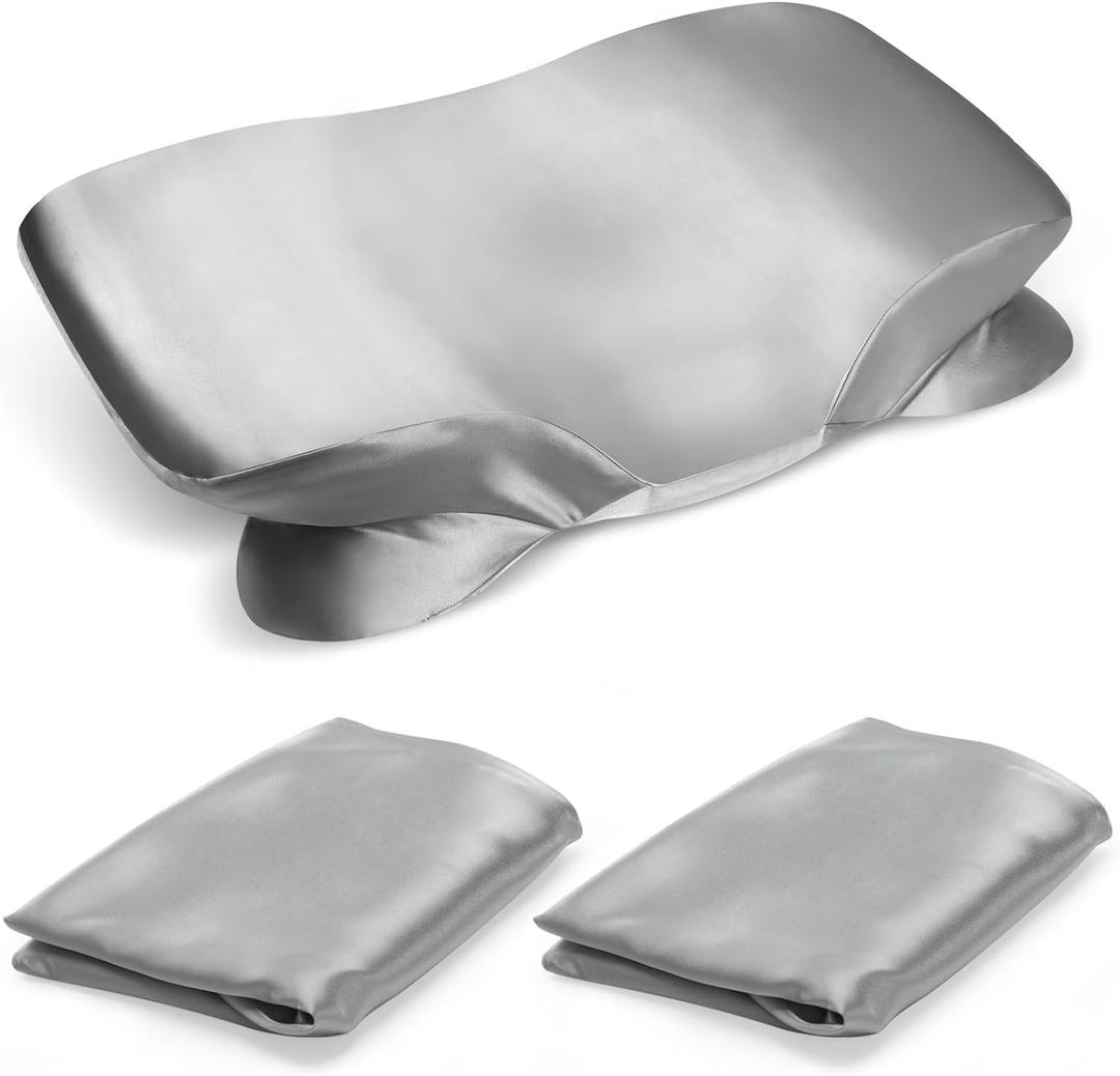 2 Pack Satin Pillowcase for Zelimun Cervical Pillow, Contour Pillow Case Cover, Smooth & Soft Pillowcase Cover with Zipper Grey (Gray)