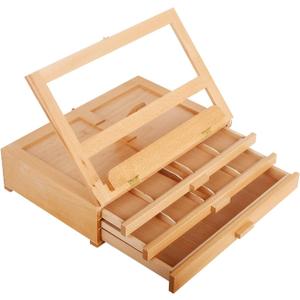 Vencer Adjustable Wooden Artist Table Easel with 3-Drawer Storage Box,Portable Wood Artist Desktop Case with Book Stand,Store Pencil, Paint,Marker Set,VAO-013