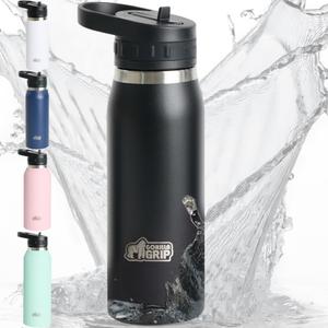 GORILLA GRIP Insulated Stainless Steel Water Bottle with Straw, Leak Proof BPA-Free Reusable Travel Bottles for Sports, School, Keep Drinks Cold, Dent Resistant Tumbler, Dishwasher Safe, 24 oz, Black