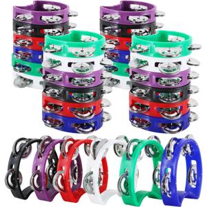 EASTROCK 30 PCS Plastic Percussion Tambourine with 4 Bells Tambourine Musical Rhythm Instrument Hand Percussion Tambourine Colored Noise Makers Tambourine