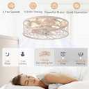 LEDIARY Caged Ceiling Fans with Lights, White Flush Mount Ceiling Fan with Remote, Small Low Profile Bladeless Ceiling Fan Light Fixture for Bedroom, Kitchen, Dining Room-White Gold Color (Medium)