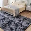 Fluffy Shag Area Rug, 3x5 Tie-Dyed Dark Grey Rugs for Bedroom, Soft Plush Area Rugs for Living Room, Non-Slip Indoor Carpet for Nursery, Study Room, Dressing Room, Home Decor