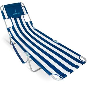 Ostrich Beach Lounge Chair, Folding & Reclining Outdoor Chaise Lounger, Blue/White Striped - Portable Adjustable Recliner Chair for Lawn, Pool, Patio, Garden, and Yard