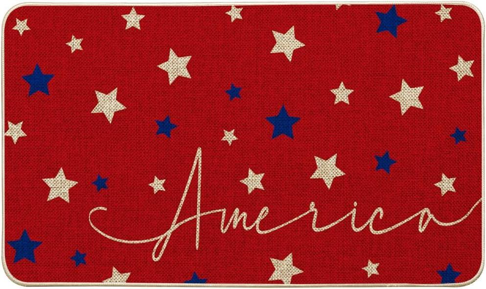 Artoid Mode Red Stars 4th of July Doormat, Memorial Day Home Decor Patriotic Liberty Low-Profile Switch Rug Door Mat Floor Mat for Indoor Outdoor 17x29 Inch