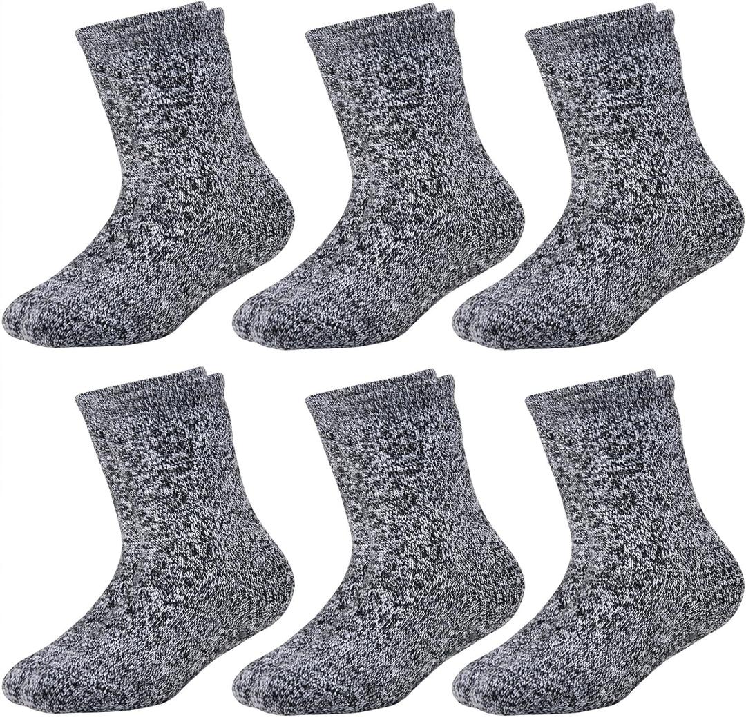 JORMATT 6 Pairs Toddler Thick Thermal Crew Socks Baby Winter Socks Boys and Girls Cute Warm Slipper Socks with Non Slip Girps (1-2T)