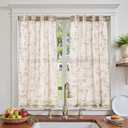 Jinchan Floral Kitchen Curtains 45 Inch Linen Tier Curtains Farmhouse Cafe Half Window Drapes for Small Windows Light Filtering Taupe on Beige for Living Room Bathroom Back Tab 2 Panels