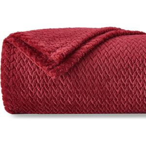 NEWCOSPLAY Super Soft Queen Blanket Red Premium Silky Flannel Fleece Leaves Pattern Lightweight Bed Blanket All Season Use (Red, Queen(90"x90"))