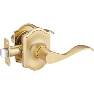 EHOMEWARE 1 Pack Interior Gold Door Handles, Keyless Closet Door Knobs, Passage Door Knobs No Lock, Wave Style Lever Door Handle, Reversible for Left/Right Handed Doors, Satin Brass Finish