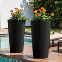 24" Tall Planters for Outdoor Plants Set of 2 - Round Black, 23.6"H x 13"W x 13"W