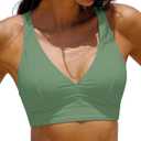 GRAPENT Bikini Top for Women V Neck Ruched Criss Cross Padded Beach Vacation Bathing Suit Modest Cute Swim Suit Top Only (Medium, Iceberg Green)