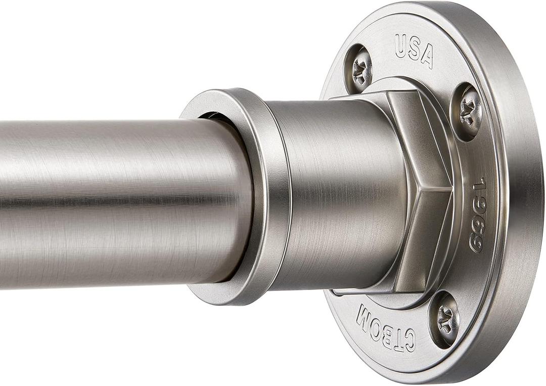 BRIOFOX Industrial Shower Curtain Rod - 2-in-1 Design Tension Curtain Rod - Never Rust Non-Slip 43 to 72 Inch 304 Stainless Steel, Brushed Nickel Window Curtain Rod (43-72 Inches)