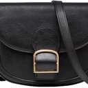 Kasqo Crossbody Bag for Women,Vegan Leather Fashion Small Shoulder Bag Ladies Handbag Saddle Purse with Adjustable Strap (Black)