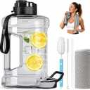 1 Gallon Water Bottle, Water Jug with Time Marker & Straw & Handle,2 Lids