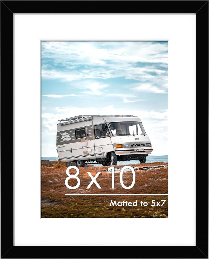 PEALSN 8x10 Picture Frame, Display Pictures 5 x 7 with Mat or 8 x 10 Without Mat for Wall Mounting Display, Photo Frames, Black