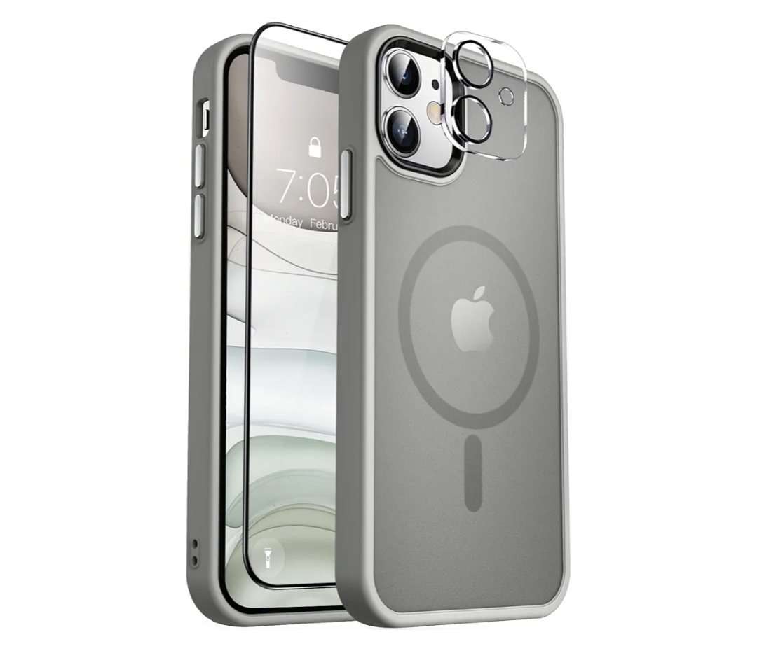 MOCCA Strong Magnetic for iPhone 11 Phone Case,[Compatible with Magsafe][Glass Screen Protector+Camera Lens Protector] Slim Thin Shockproof Cover Case for iPhone 11 6.1 inch, Titanium Gray Pack of 2